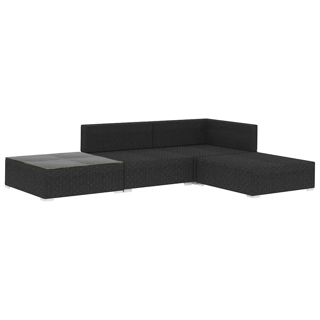 4 Piece Garden Lounge Set for Patio Black Poly Rattan Outdoor Furniture