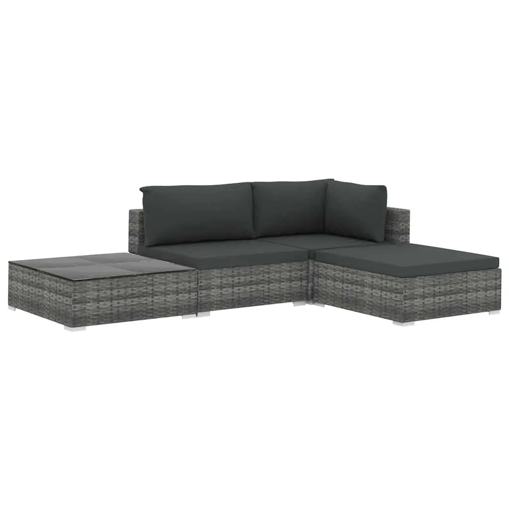 Grey Rattan Outdoor Lounge Sofa Set 4 Piece with Removable Cushions for Patio and Garden Use