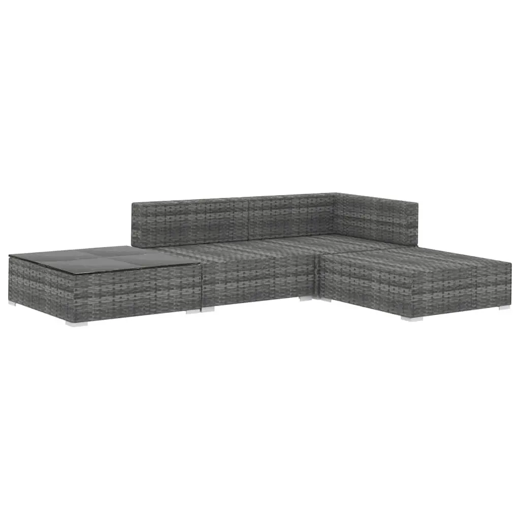 Grey Rattan Outdoor Lounge Sofa Set 4 Piece with Removable Cushions for Patio and Garden Use