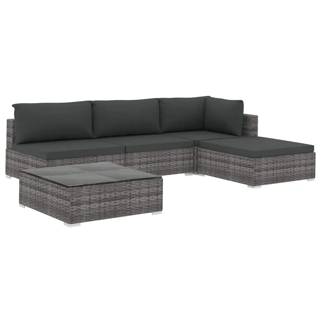 5 Piece Grey Outdoor Rattan Sofa Set