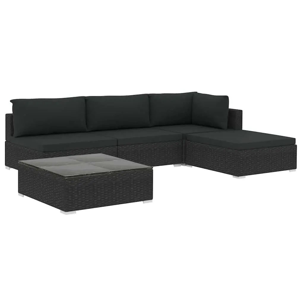 5 Piece Outdoor Garden Lounge Set with Cushions Poly Rattan Patio Furniture