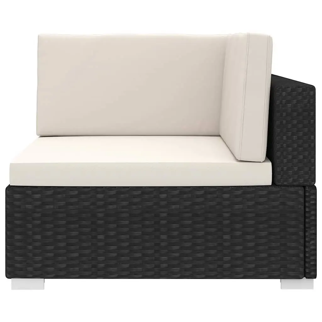 Outdoor Sectional Corner Chair for Garden Black Poly Rattan with Removable Cushions