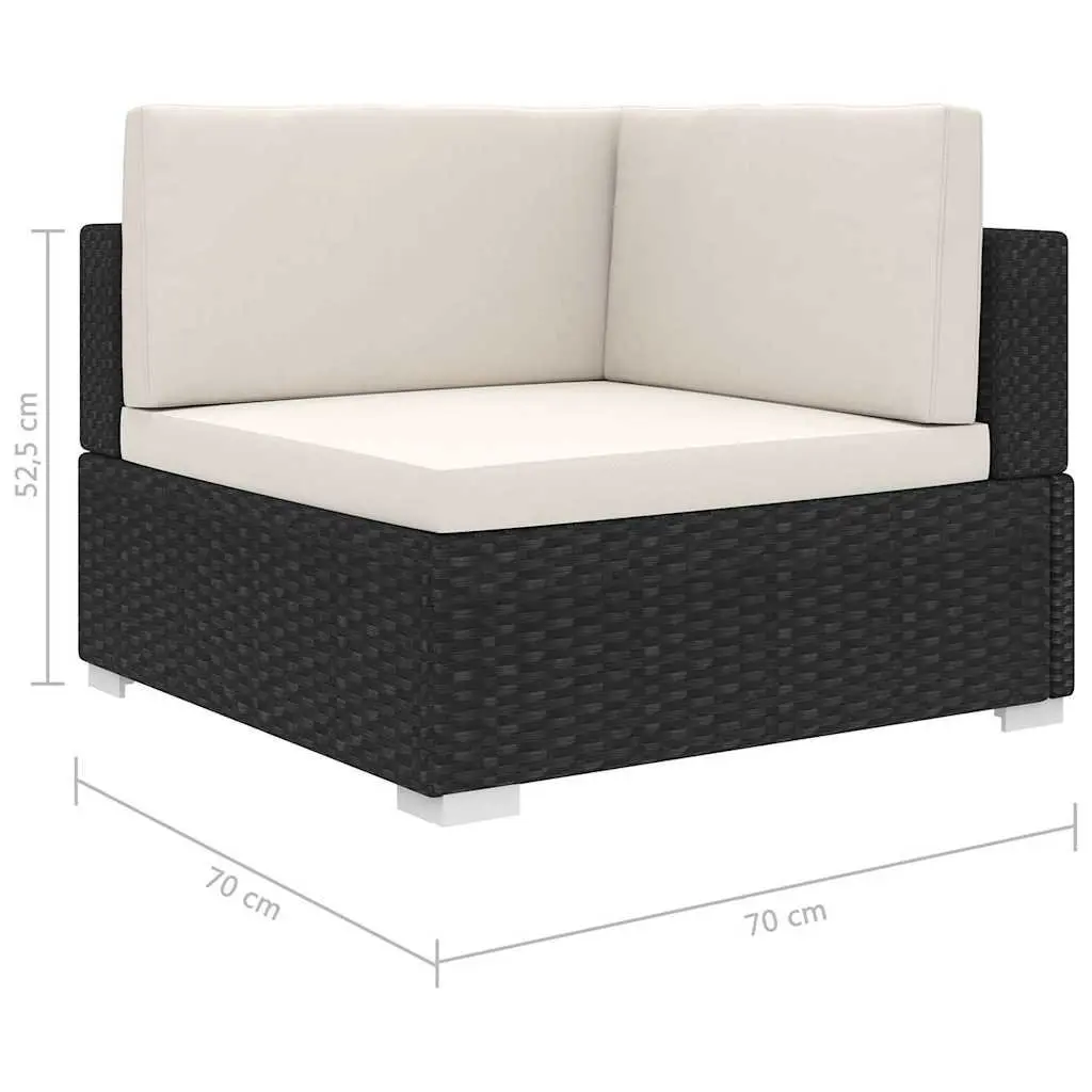 Outdoor Sectional Corner Chair for Garden Black Poly Rattan with Removable Cushions
