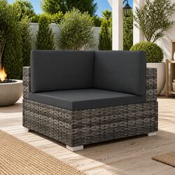 Outdoor Sectional Corner Chair PE Rattan Garden Seating with Cushions Grey