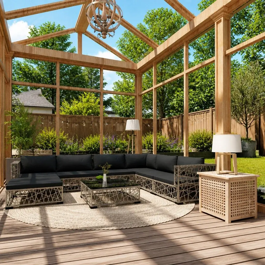 Garden Lounge Set 8 Piece Outdoor Sofa Poly Rattan Grey Patio Furniture