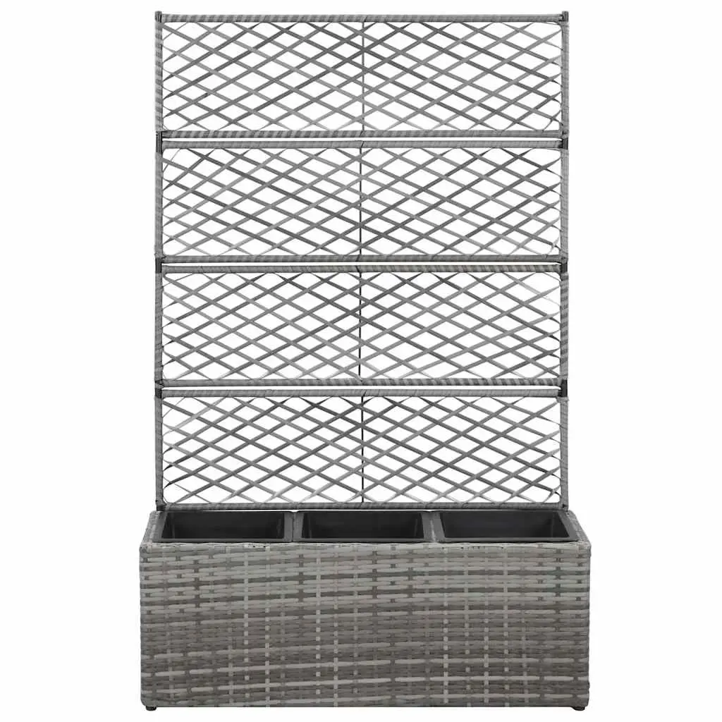 Trellis Raised Garden Bed Outdoor with 3 Pots Grey 83x30x130 cm