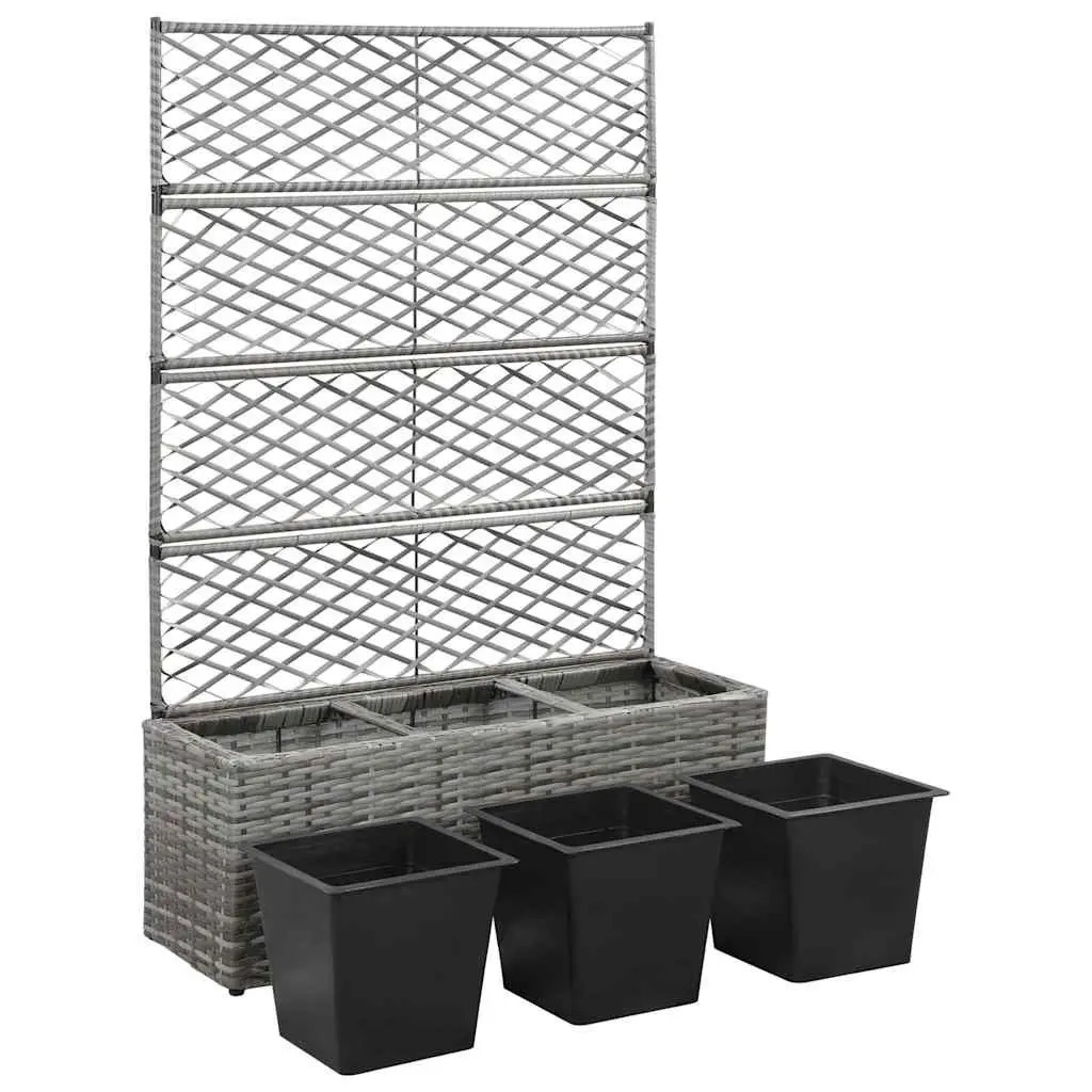 Trellis Raised Garden Bed Outdoor with 3 Pots Grey 83x30x130 cm
