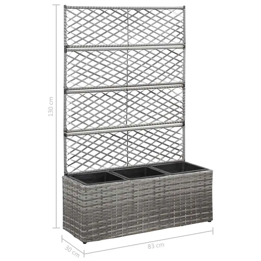 Trellis Raised Garden Bed Outdoor with 3 Pots Grey 83x30x130 cm