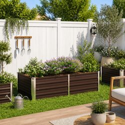 Raised Garden Bed Specifications: 160x80x45cm Brown Steel Planter