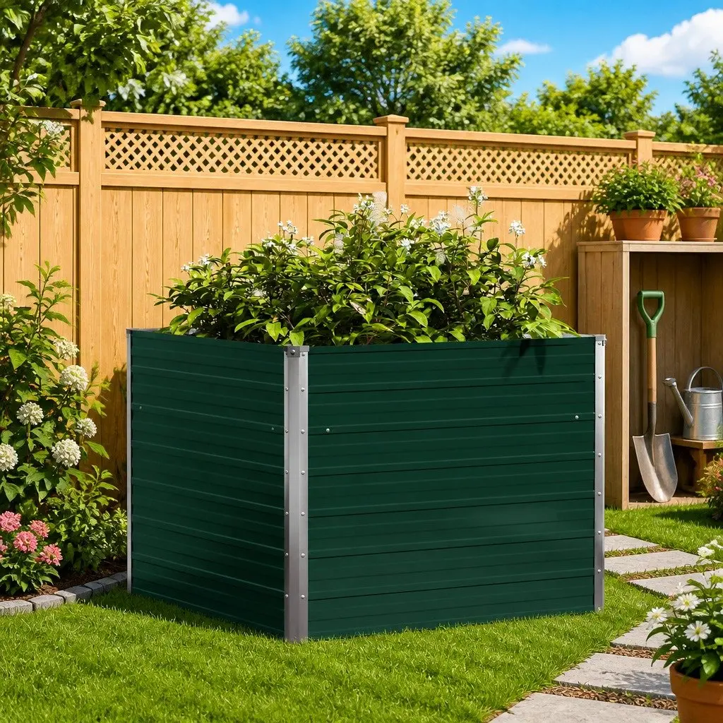 Raised Garden Bed for Planting 100x100x77 cm Galvanised Steel Green Open Bottom