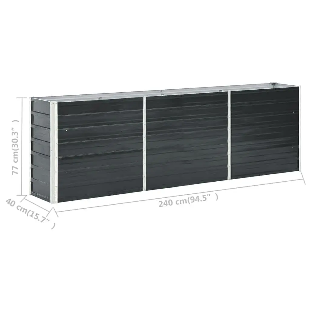 Raised Garden Bed Outdoor Planter Anthracite Galvanised Steel 240 x 40 x 77 cm