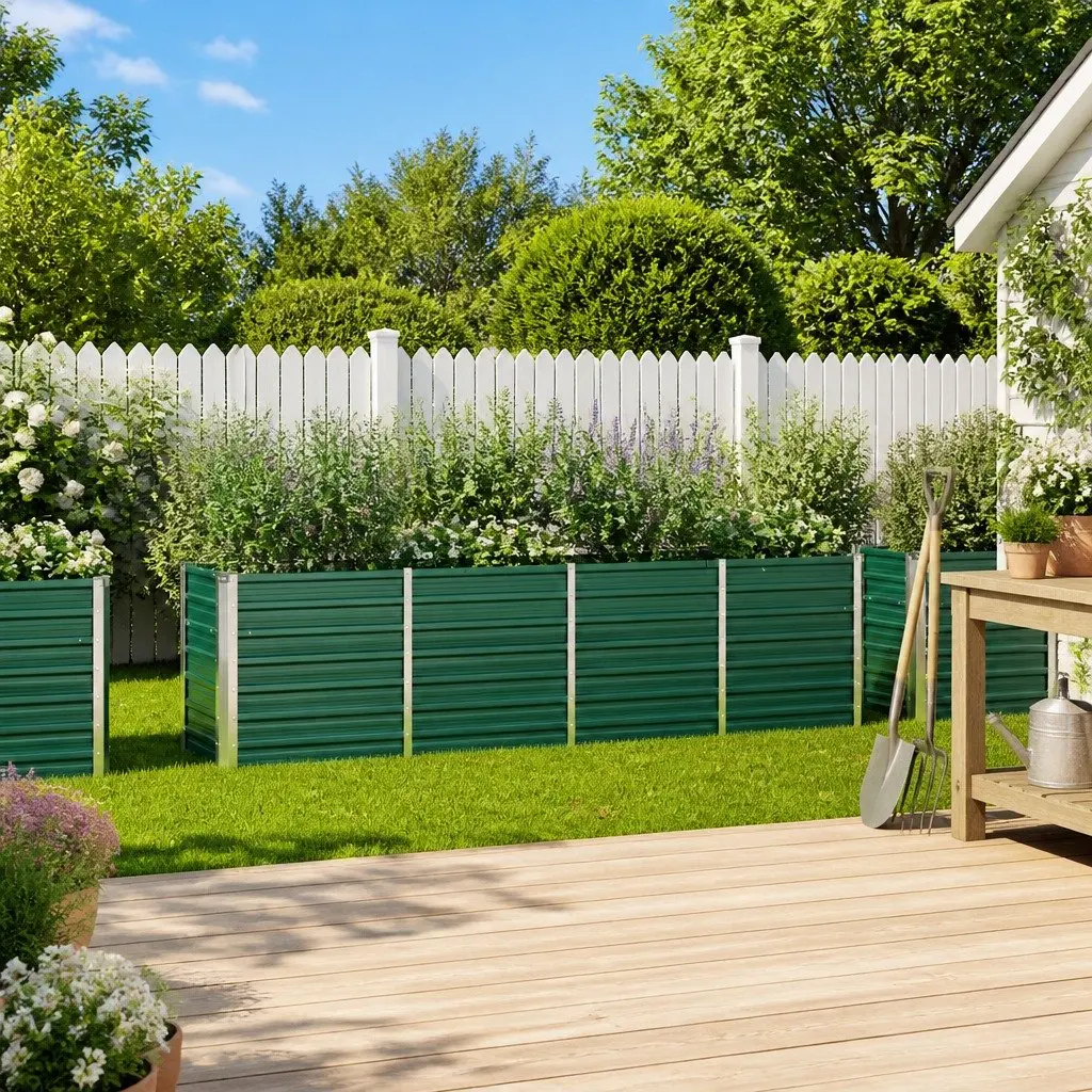 320x40x77 cm Rectangular Green Steel Garden Bed