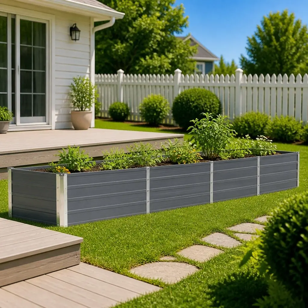 Metal Raised Garden Bed Planter Outdoor Use 320x40x45cm Grey