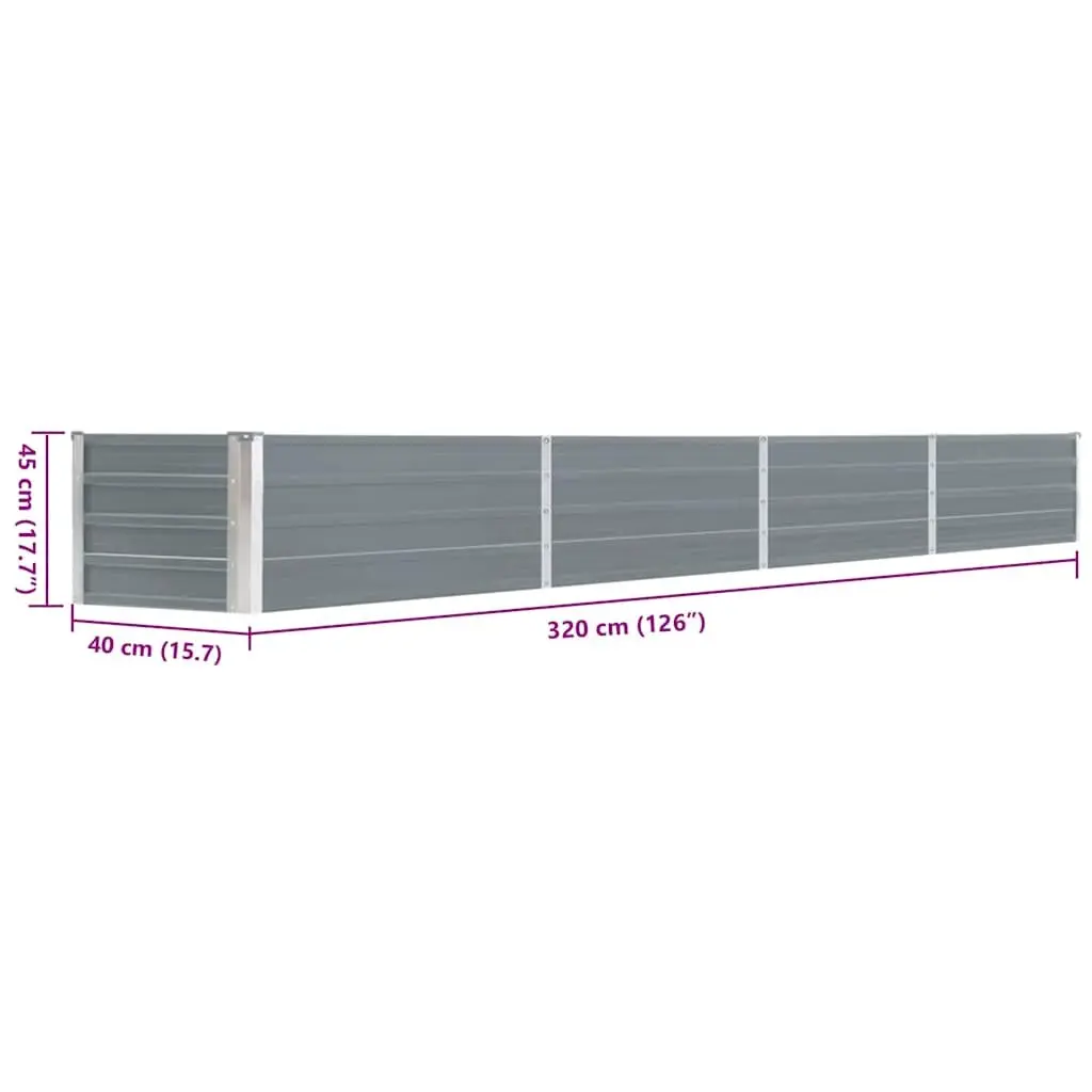 Metal Raised Garden Bed Planter Outdoor Use 320x40x45cm Grey