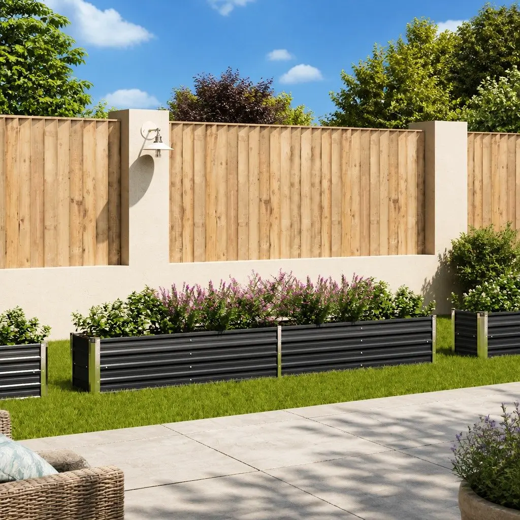 Raised Garden Bed Anthracite Steel 320x40x45cm Outdoor Planter Box