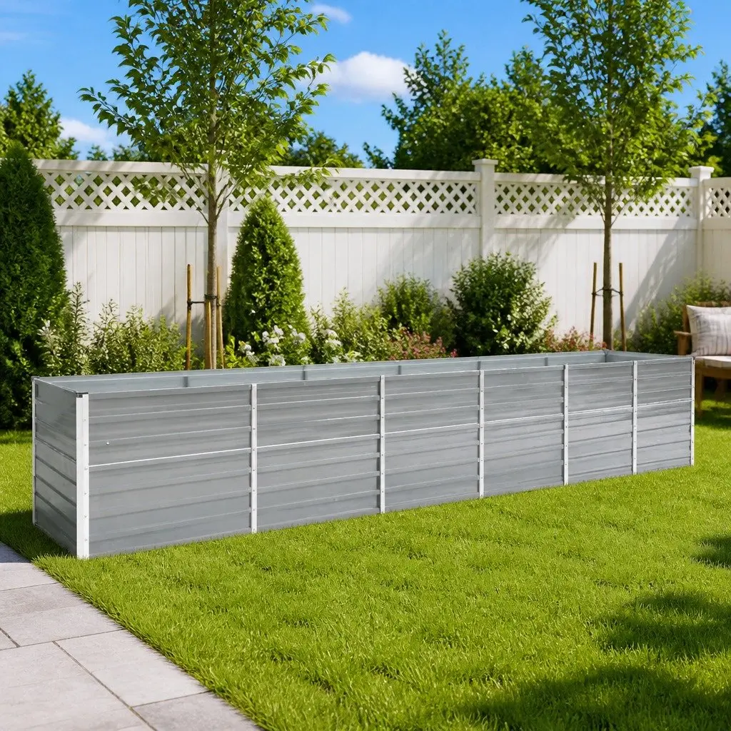 Galvanised Steel Raised Garden Bed Outdoor Planter Box for Flowers Vegetables Herbs 480 x 80 x 77 cm