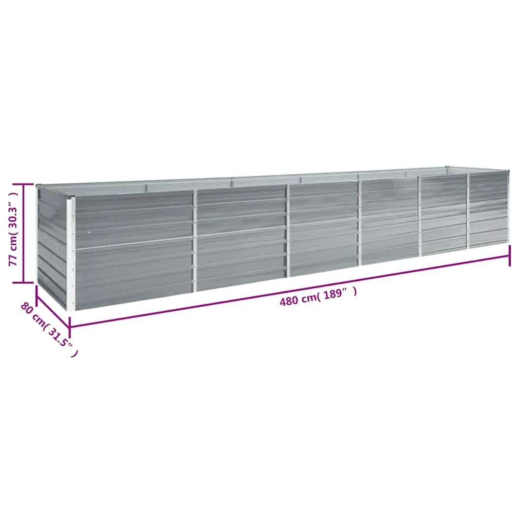 Galvanised Steel Raised Garden Bed Outdoor Planter Box for Flowers Vegetables Herbs 480 x 80 x 77 cm