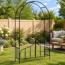 Garden Arch with Gate: 138x40x238 cm Iron Construction