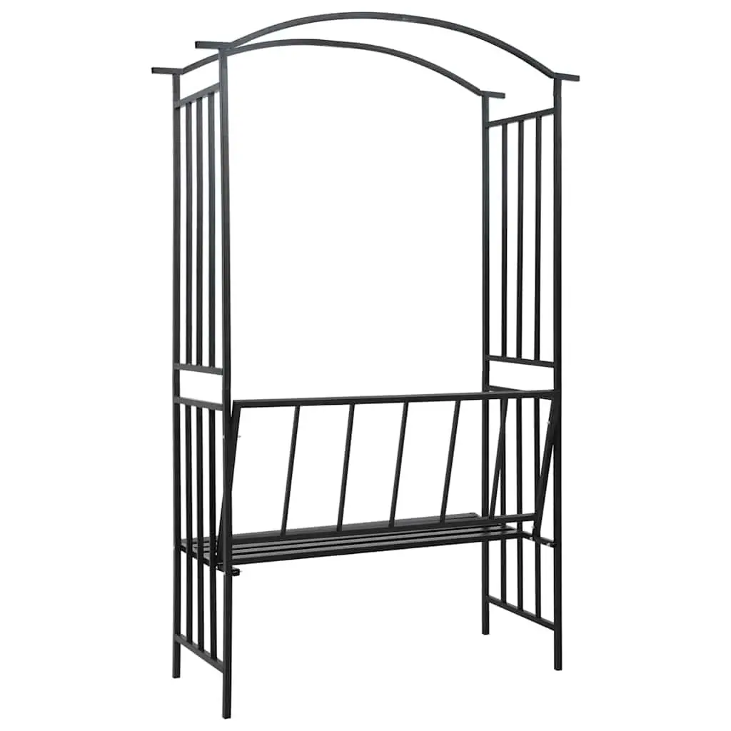Garden Arch with Bench Outdoor Patio 128 x 50 x 207 cm Black Iron