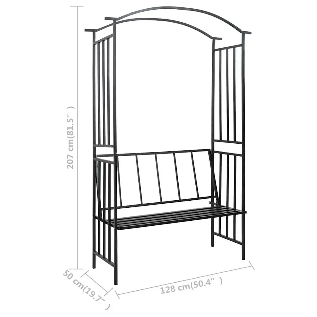 Garden Arch with Bench Outdoor Patio 128 x 50 x 207 cm Black Iron