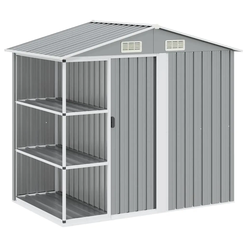 Garden Shed with Rack Grey Outdoor Storage House Galvanised Iron Tool Equipment