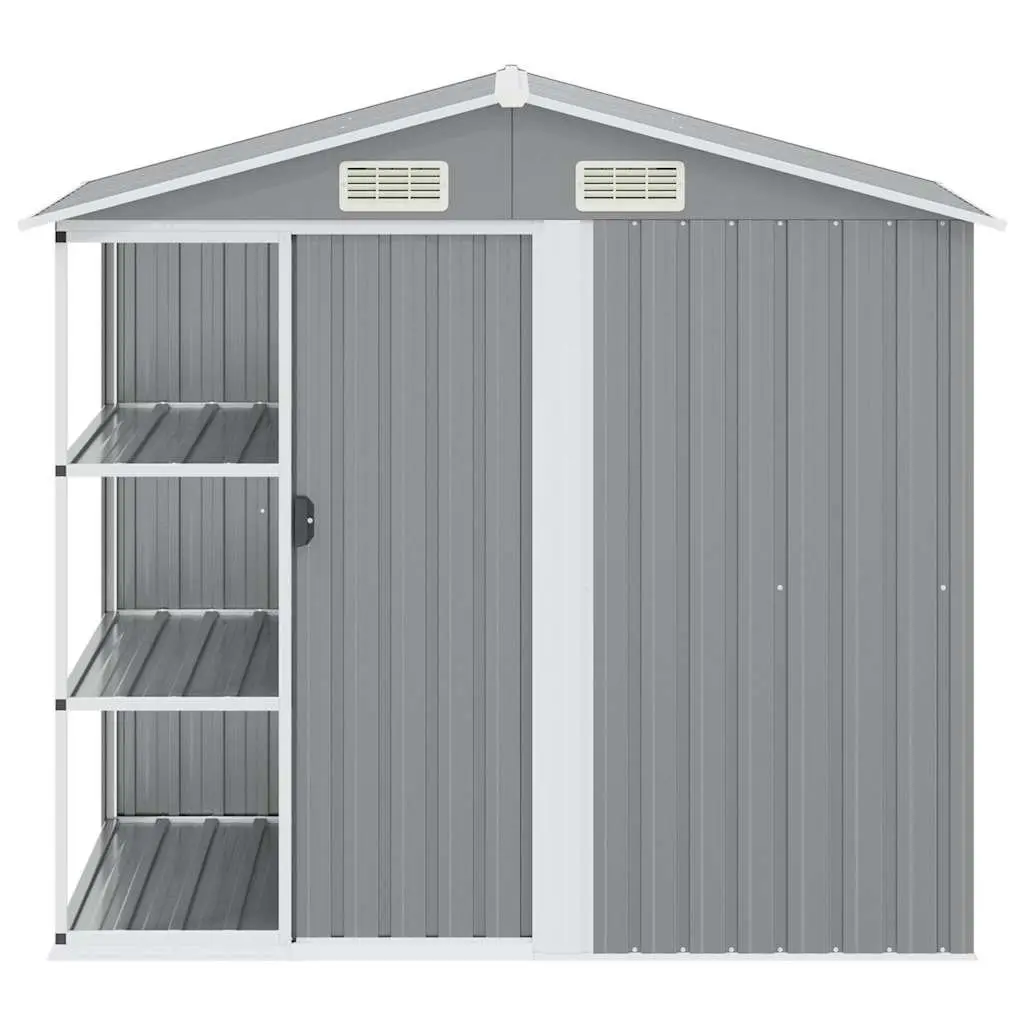 Garden Shed with Rack Grey Outdoor Storage House Galvanised Iron Tool Equipment