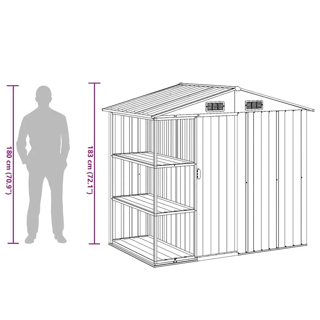 Garden Shed with Rack Grey Outdoor Storage House Galvanised Iron Tool Equipment
