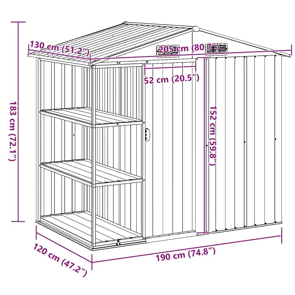 Garden Shed with Rack Grey Outdoor Storage House Galvanised Iron Tool Equipment