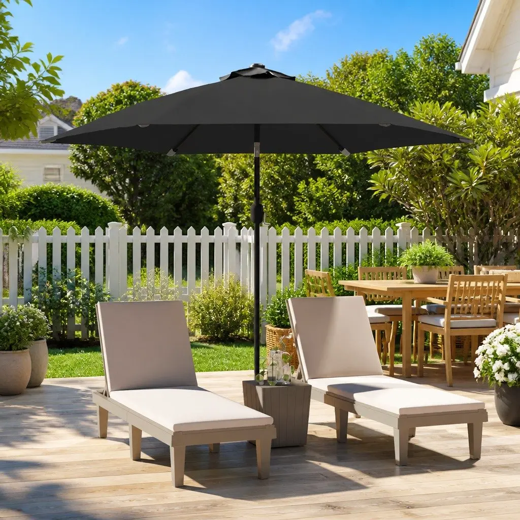 Garden Parasol Outdoor Umbrella 300cm with Solar LED Lights Tilting Steel Pole