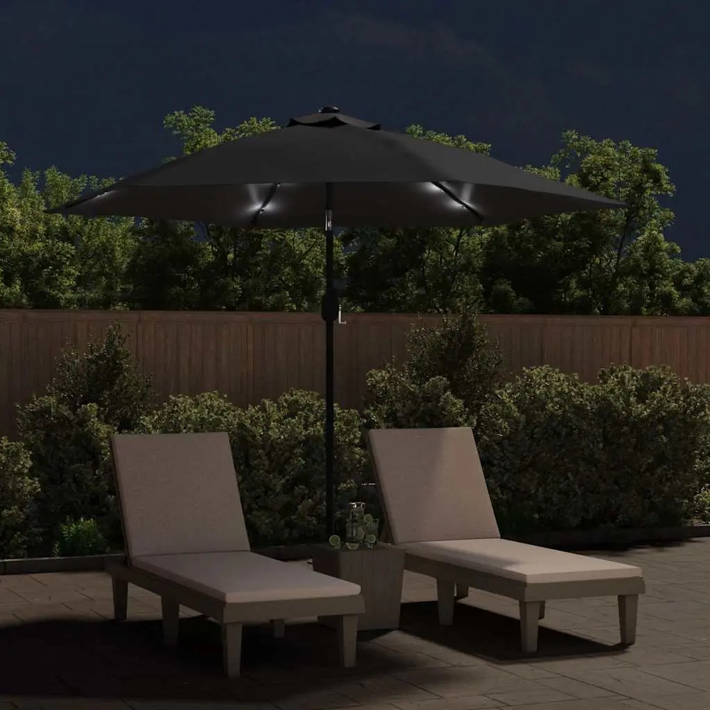 Garden Parasol Outdoor Umbrella 300cm with Solar LED Lights Tilting Steel Pole