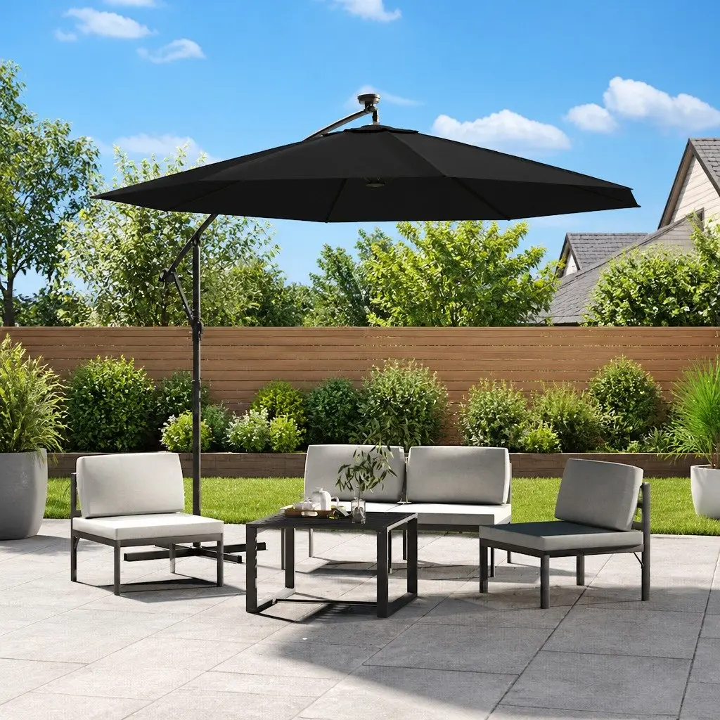 Cantilever Garden Parasol Outdoor 300cm with LED Lights Steel Pole