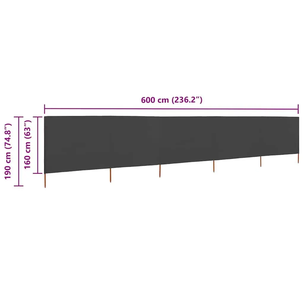 5-Panel Folding Wind Screen Outdoor Garden Shelter Anthracite 600x160cm
