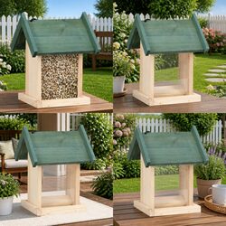 Wooden Bird Feeders Set: 4 Durable Feeders for Gardens