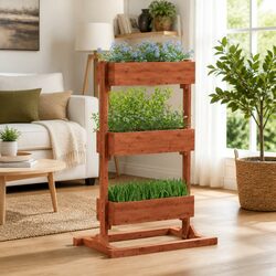 Wooden Plant Stand 52x30x78cm Brown Firwood 3-Tier Garden Shelf Indoor Outdoor