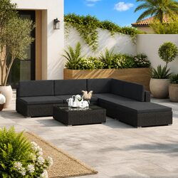 Garden Lounge Set 6 Piece Outdoor Sofa Patio Furniture Black Rattan with