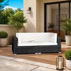 Black Outdoor Sectional Corner Seating with Cushions