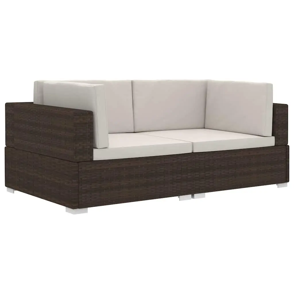 Outdoor Sectional Corner Chairs 2 Piece Garden Sofa Seat Brown Cushions