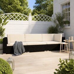 3-Piece Poly Rattan Outdoor Sofa Set with Cushions
