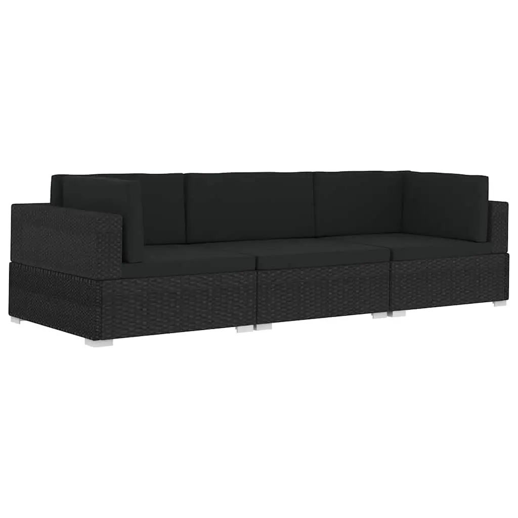 Black 3-Piece Poly Rattan Sofa Set