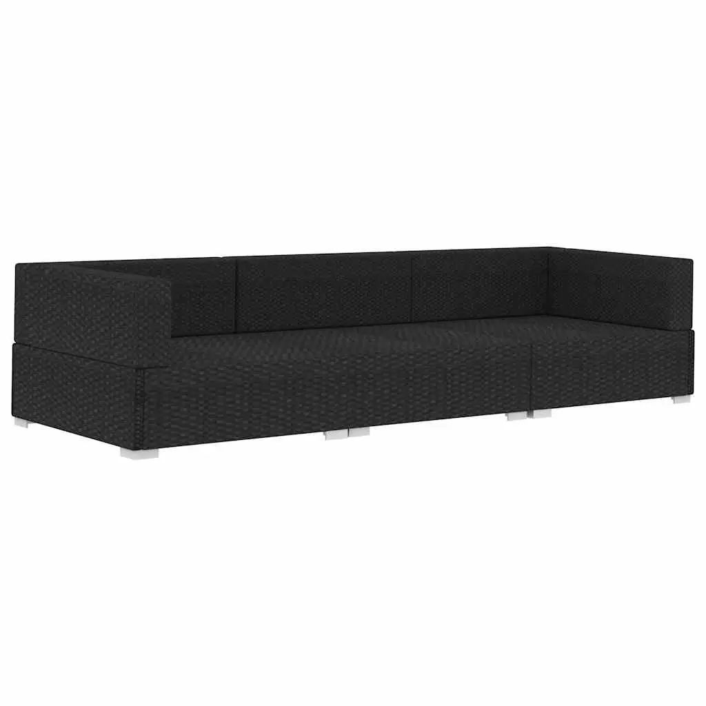 Black 3-Piece Poly Rattan Sofa Set