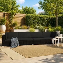 Outdoor Garden Sofa Set 4 Piece Poly Rattan Patio Furniture with Cushions Black