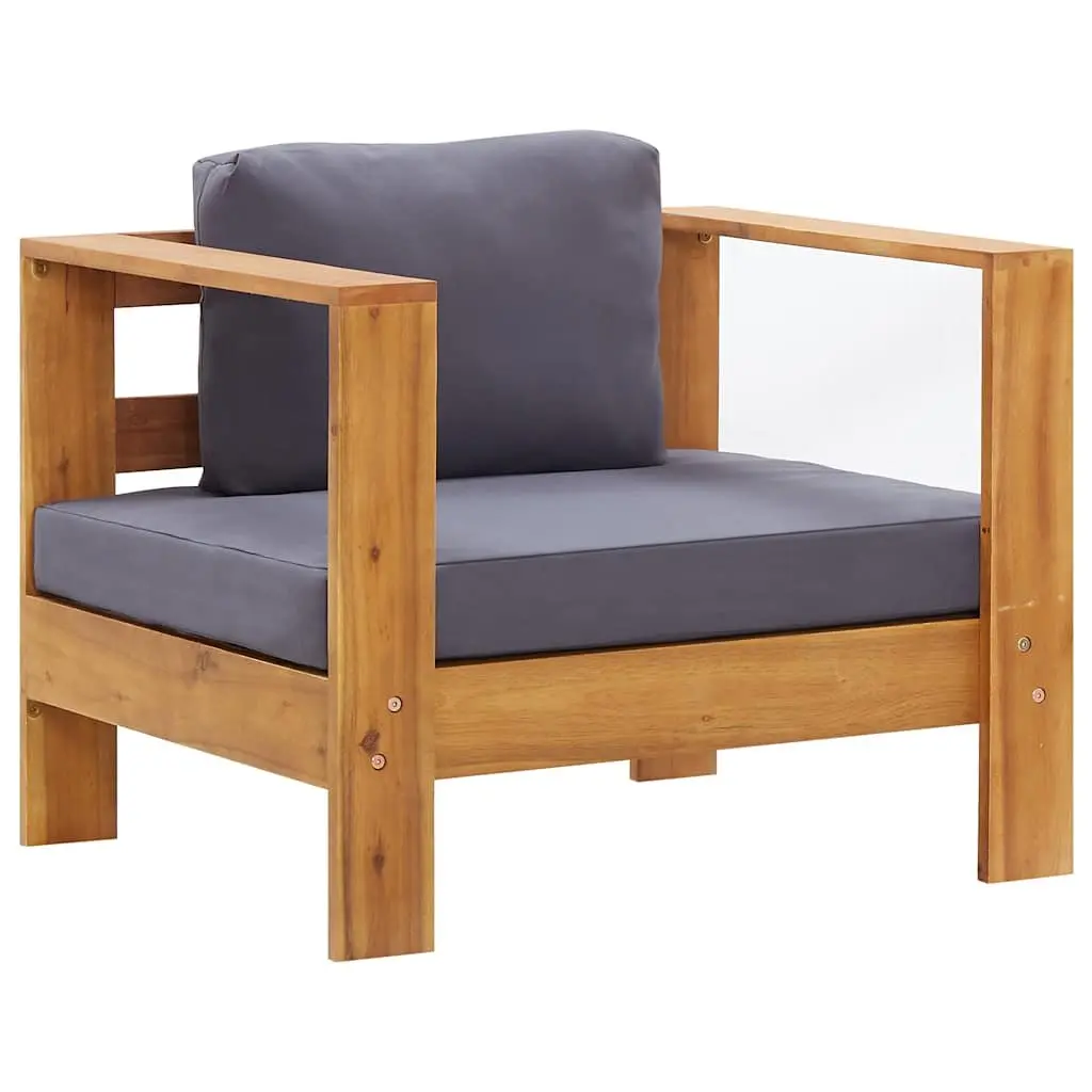 Garden Sofa Chair with Cushion Dark Grey Solid Acacia Wood Outdoor Armchair Seat
