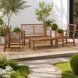 4 Piece Garden Lounge Set: Brown Solid Acacia Wood