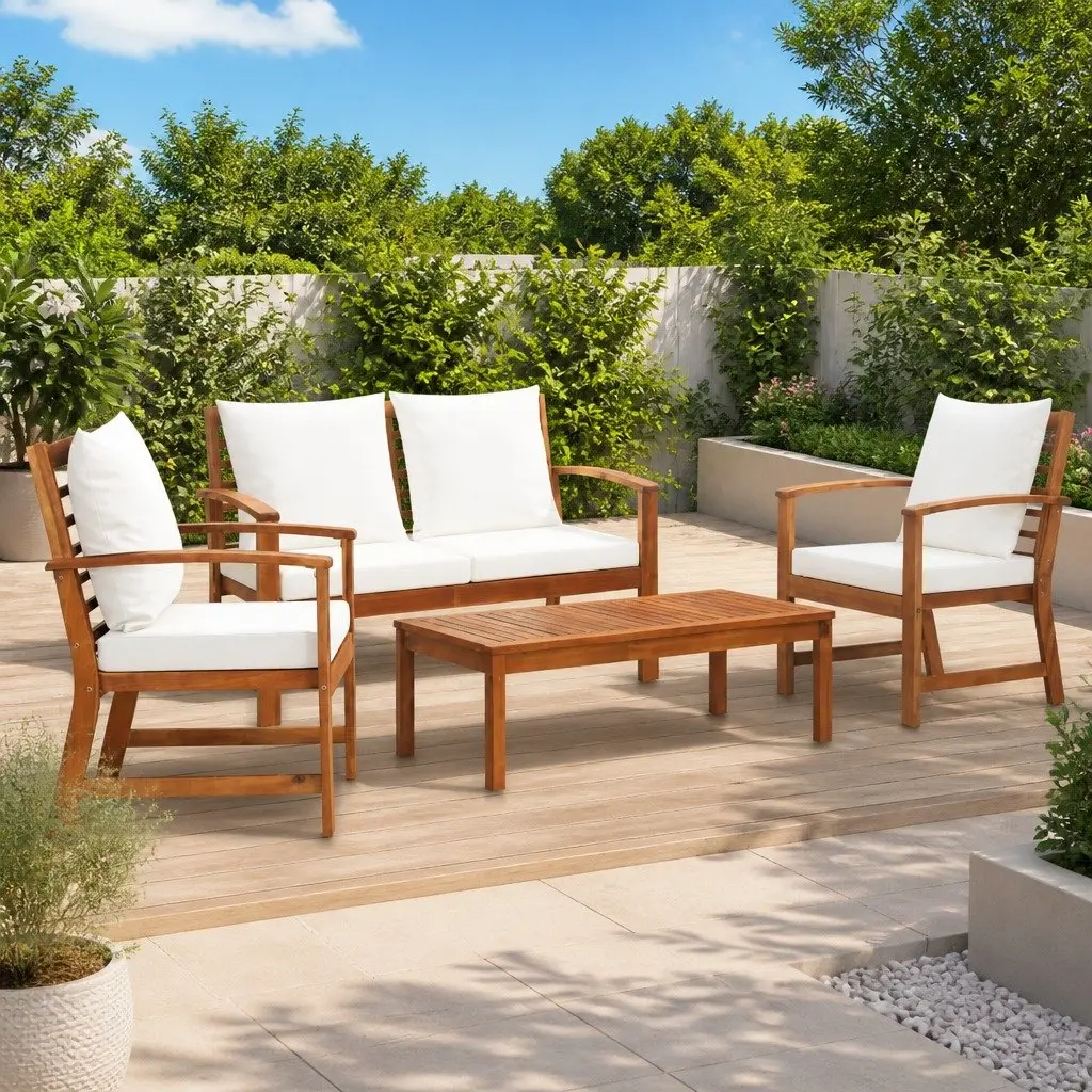 4 Piece Garden Lounge Set Outdoor Use Acacia Wood Sofa with Cushions