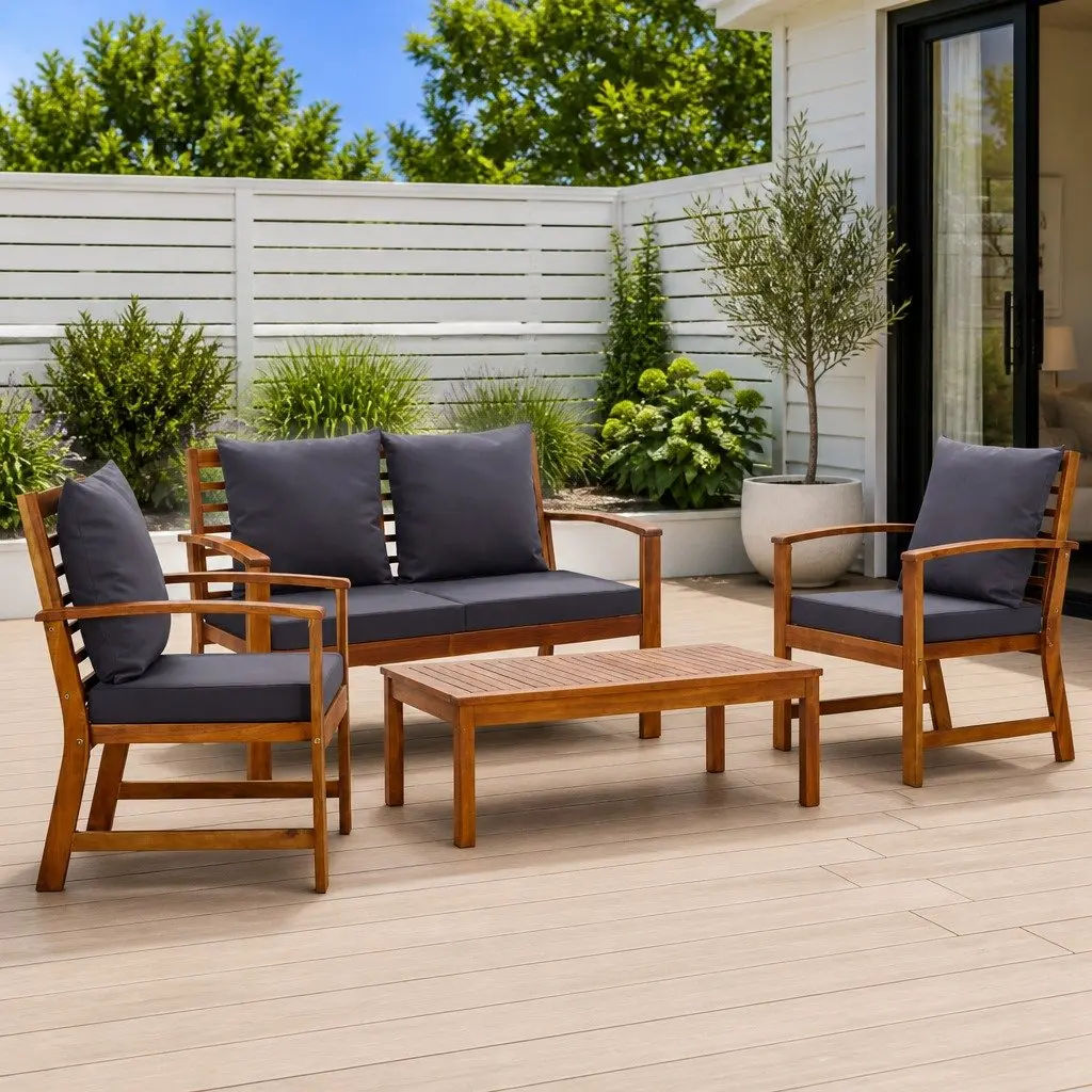 Outdoor Lounge Set 4 Piece Garden Furniture for Patio Grey