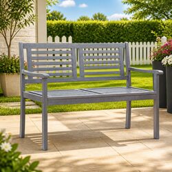 2-Seater Grey Garden Bench - 120cm Long, Eucalyptus Wood