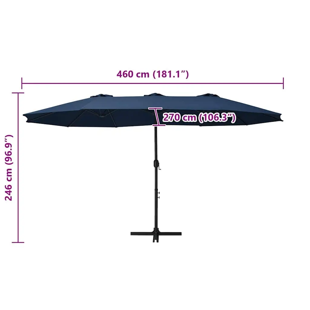 Garden Parasol Outdoor Umbrella 460x270 cm Double-Top Shade Crank Open Blue