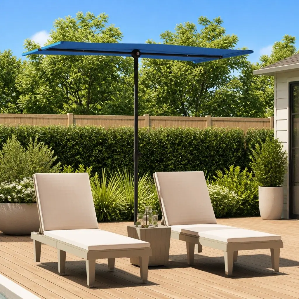 Garden Parasol Sun Shade Outdoor Umbrella 180x110 cm Rotating Canopy Azure Blue
