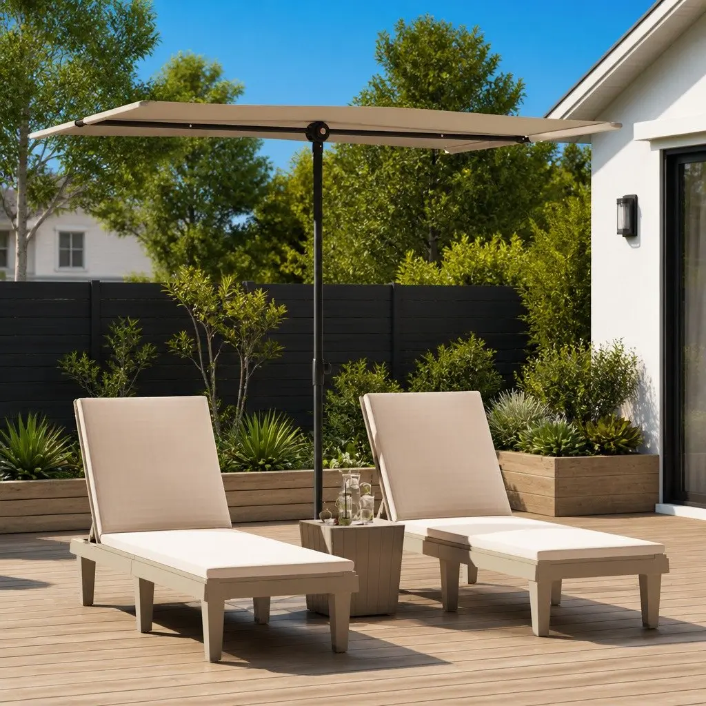 Garden Parasol Outdoor Sun Shade Umbrella 2x1.5m Taupe