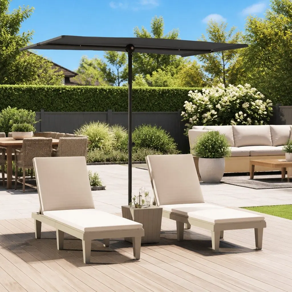 Garden Parasol Outdoor Umbrella 2x1.5m Shade Canopy Flat Top Rotatable